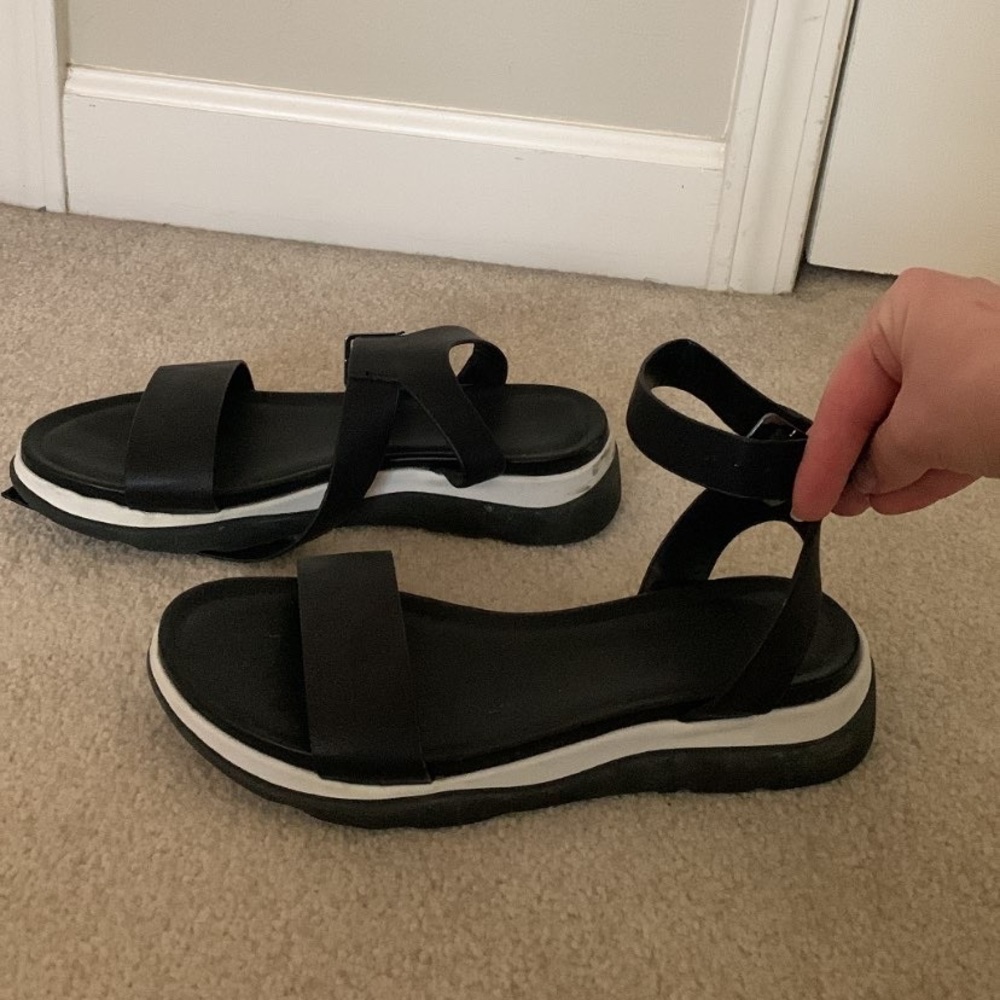 Black and white sandals